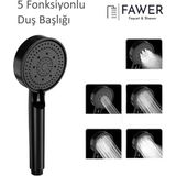 FAWER Faucet & Shower FAWER 5 Fonksiyonlu Siyah Yüksek Basınçlı Ayarlanabilir Duş Başlığı El Duşu - 408B