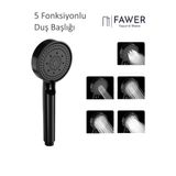 FAWER Faucet & Shower Fawer 5 Fonksiyonlu Siyah Yüksek Basınçlı Ayarlanabilir Duş Başlığı El Duşu