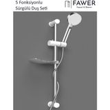 FAWER Faucet & Shower Krom Beyaz Sürgülü Duş Seti Duş Takımı - Beyaz - Gri