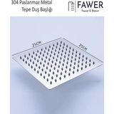Fawer Tepe Duş Başlığı Kare 25X25 Paslanmaz Çelik - Krom