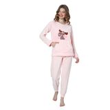 Fawn 04-3301 Peluş Welsoft Polar Kışlık Yumoş Geyikli Kadın Pijama Takımı (Soft Pembe, XL)