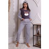 Fawn 3010 Peluş Welsoft Polar Kışlık Pandalı Cepli Kadın Pijama Takımı (as1, alpha, jaspo_s, x_l, Gri, S)