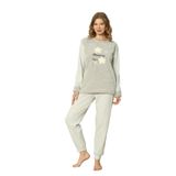Fawn 3303 Peluş Welsoft Polar Kışlık Yumoş Yıldızlı Kadın Pijama Takımı (Gri, L)