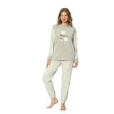 Fawn 3303 Peluş Welsoft Polar Kışlık Yumoş Yıldızlı Kadın Pijama Takımı (Gri, M)