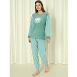 Fawn 3312 Peluş Welsoft Polar Kışlık Yumoş Uyuyan Ayılı Kadın Pijama Takımı