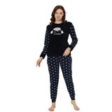 Fawn 5006 Peluş Welsoft Polar Kışlık Yumoş Kadın Pijama Takımı Uyuyan Kedili (3317) (Lacivert, M)