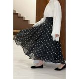 Faya Boutique Beyaz Delisse Siyah Büyük Puantiyeli Vual Keten Etek