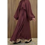 Faya Boutique Dalgalı Şifon Kumaş Bordo Balon Kol Takım