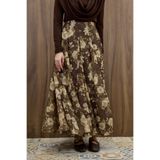 Faya Boutique Kahverengi Rosel Çiçek Desenli Şifon etek