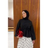 Faya Boutique Siyah Poplin İnce Kemerli Asimetrik Eliane Bluz