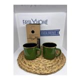 FAYA HOME Yeşil Emaye Çinko Kamp Mug Maşrapa 2 Li Kupa Bardak Çemberli- 550cc