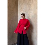 fayaboutique.com Kırmızı Modal Bel Detaylı Lemina Tunik