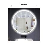 FAYMEND 60 Cm Çapında Beyaz Led'li Lavabo, Banyo, Duvar Aynası Kumlamalı (DOKUNMATİK)
