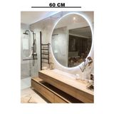 FAYMEND 60 Cm Çapında Beyaz Led'li Lavabo, Banyo, Duvar Aynası