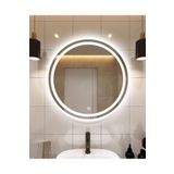 FAYMEND 80 Cm Çapında Beyaz Led'li Lavabo, Banyo, Duvar Aynası Kumlamalı (DOKUNMATİK)