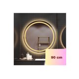 FAYMEND 90 cm Çapında Led'li Lavabo, Banyo, Duvar Aynası Kumlamalı (Dokunmatik)(Günışığı)