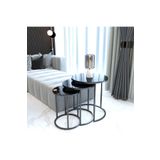 Faymend Ecol Desing Siyah Metal Zigon Sehpa 3 Lü