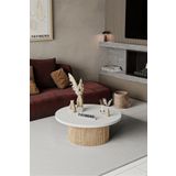 FAYMEND KOOKY Modern Yuvarlak Beyaz - Meşe Ahşap Orta Sehpa '70cm'