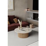 FAYMEND KOOKY Modern Yuvarlak MEŞE - TRAVERTEN Ahşap Orta Sehpa '70cm'