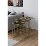 FAYMEND MİMOZA 4 lü Zigon Sehpa, Metal Sehpa, Cam Sehpa 'GOLD - BRONZ'