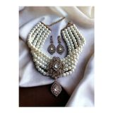 FAYRA ACCESSORIES Beyaz Kristal Taşlı İnci Kolye ve Küpe Seti