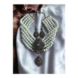 Fayra Accessorıes Black Diamond Zirkon Taşlı İnci Kolye ve Küpe Seti