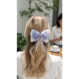 Fayra Accessorıes Fiyonk Toka İncili Ekose Desen Şifon ve Dantel Kumaş