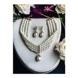 FAYRA ACCESSORIES İnci Set Takım Zirkon Taşlı İnci Küpe ve İnci Kolye Seti