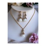 FAYRA ACCESSORIES Kristal Taşlı İnci Kolye ve İnci Küpe Seti