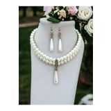 FAYRA ACCESSORIES Kristal Taşlı İnci Sallantılı Tasma İnci Kolye ve İnci Küpe