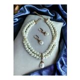 FAYRA ACCESSORIES Kristal Taşlı İnci Tasma Kolye ve İnci Küpe Seti