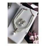 FAYRA ACCESSORIES Kristal Taşlı Mayorka İnci Sallantılı Tasma İnci Kolye ve Mayorka İnci Küpe
