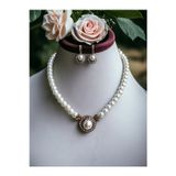 Fayra Accessorıes Kristal Taşlı Yuvarlak İnci Kolye ve Yuvarlak İnci Küpe Seti