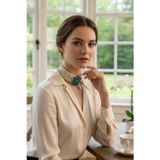 FAYRA ACCESSORIES Turkuaz Taş İşlemeli Tasma İnci Kolye