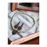 FAYRA ACCESSORIES Zirkon Taşlı Badem İnci Kolye ve Küpe Seti