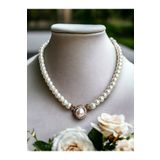 FAYRA ACCESSORIES Zirkon Taşlı Sarmal Tek Sıra İnci Kolye