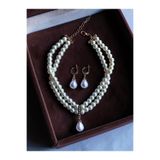 FAYRA ACCESSORIES Zirkon Taşlı Tasma Choker İnci Kolye ve İnci Küpe Seti Düğün Nikah Kına
