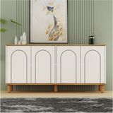 Fayron Konsol 150CM, Tv Sehpası, Kitaplık, Çok Amaçlı Dolap, Ahşap Ayak, Bohem Tarz - Safir Meşe - Beyaz