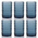 FayuuGem Hobnail İçecek Bardakları, 6 Highball Bardağı, 368 ml, Kabartmalı Eski Moda Züccaciye, Su, Şarap, Bira, Meyve Suyu için, Karışık İçecek Takımı (Peygamber Çiçeği Mavisi)