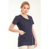 Fbc Tekstil Asimetrik Doktor Önlüğü Eczacı Önlüğü Hemşire Önlüğü Estetisyen Önlüğü Kısa Kol Lacivert Kadın Önlük - 48 - Beyaz