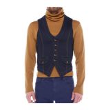 FBI Erkek Lacivert Slim Fit Metal Düğmeli Denim Kot Yelek 6002-1001