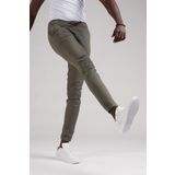 FBI Jeans Dar Ve Lastikli Paça Beli İplikli Kanvas Kumaş Slimfit Jogger Pantolon HAKİ 32
