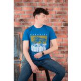 FBI JEANS DESENLİ SLİMFİT PAMUKLU ERKEK T-SHİRT SAX MAVİSİ L