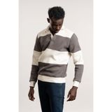 FBI Polo Yaka Kalın Çizgili 3 İplik İçi Şardonlu Slimfit Sweatshirt ANTRASİT S