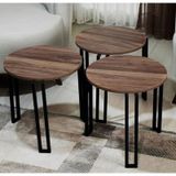 Fbt Üçlü Sehpa Servis Sehpasi Ceviz Mdf Lam Kaplama Tabla Siyah Metal Ayak Siyah