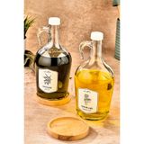 FBZhome 2'li Ahşap Standlı 1500 Ml Zeytinyağı & Ayçiçek Yağı Şişesi Galon Yağlık - Yağdanlık