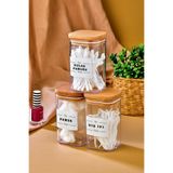 FBZhome 3lü Ahşap Kapaklı Akrilik Kulak Pamuğu & Pamuk & Diş Ipi Organizeri 250 Ml Banyo Seti