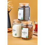 FBZhome 3lü Ahşap Kapaklı Çay & Şeker & Kahve Kavanozu 800 Ml Vakumlu Saklama Kabı