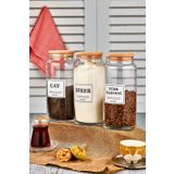 FBZhome 3lü Ahşap Kapaklı Çay & Türk Kahvesi & Şeker Saklama Kabı 1300 Ml Cam Kavanoz