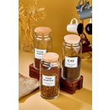 FBZhome 3lü Ahşap Kapaklı Filtre Kahve & Türk Kahvesi & Çay Saklama Kabı 1300 Ml Cam Kavanoz
